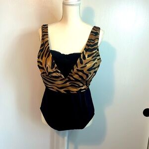 Bathing suit, Croft & Barrow, black & animal print, sz 16